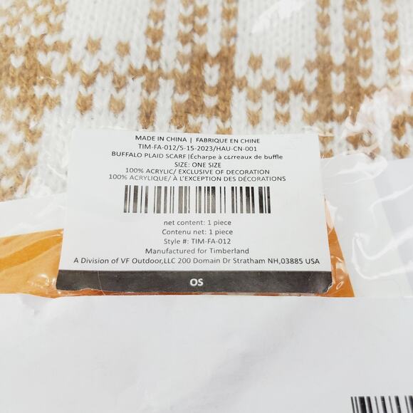 Timberland Tan Buffalo Plaid Scarf 64" LONG 10” WIDE Brown Check Winter Warm New - Picture 3 of 9